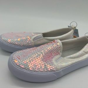 Cat & Jack Flip Sequin Shoes Sneakers Girls Aliki White Shiny Slip On